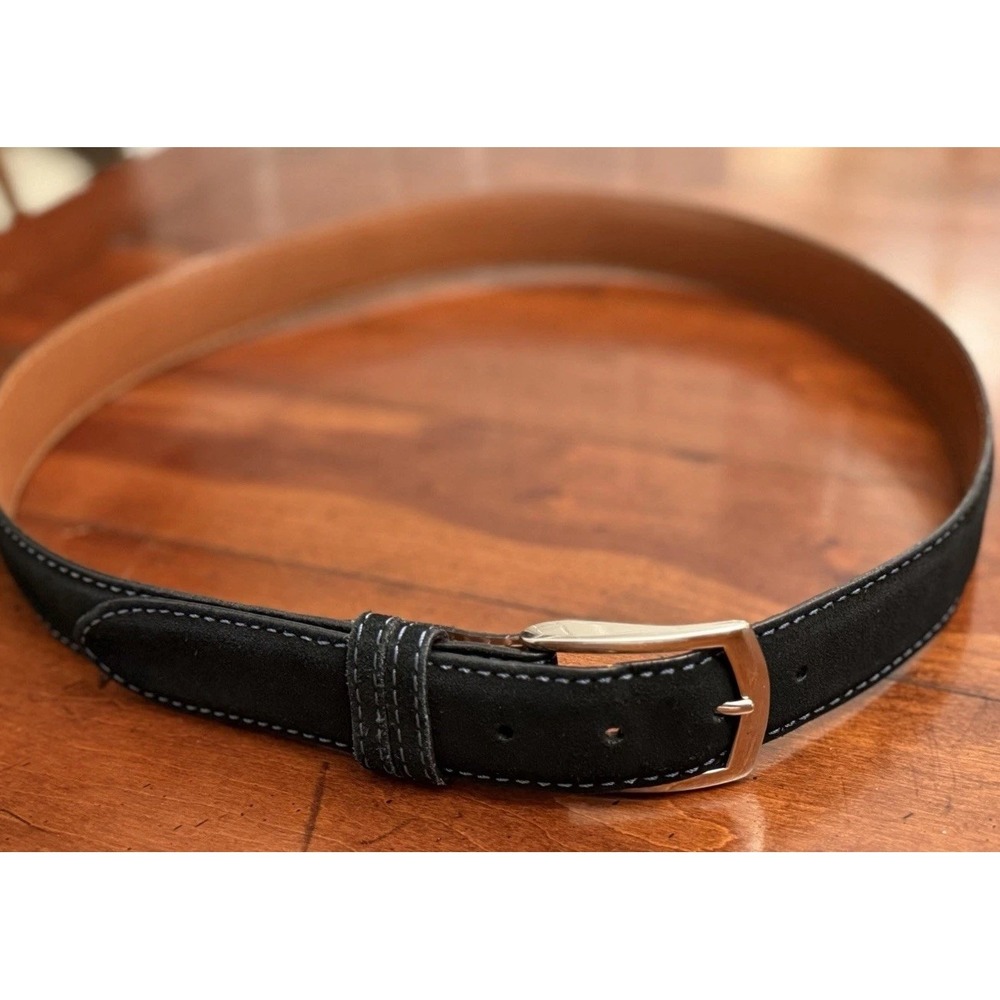 J.Hilburn Men's Black‎ Suede Leather Dress Belt Size 39 Handcrafted Custom